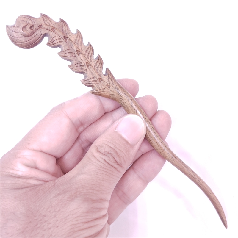 かんざし 簪 木製 緑檀 44 孔雀羽根 普段使い シンプル 天然木 木彫り