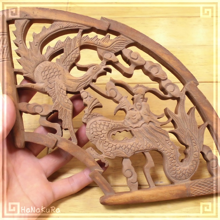 中国　手彫り　木工　風景　アンティーク
