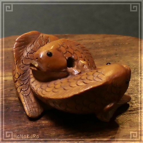 木製動物彫刻根付け4点セット