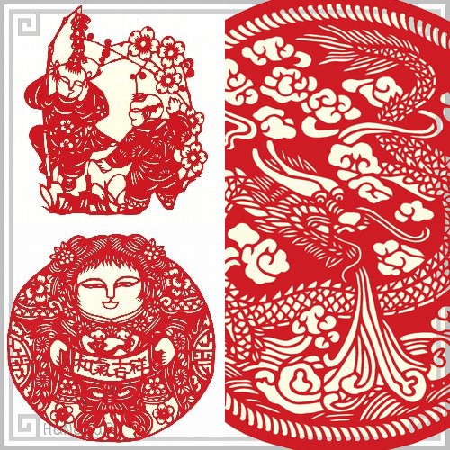 切り絵 剪紙 セットS02 上級品 吉祥図案 直径15cm 10枚組 | 切り絵 