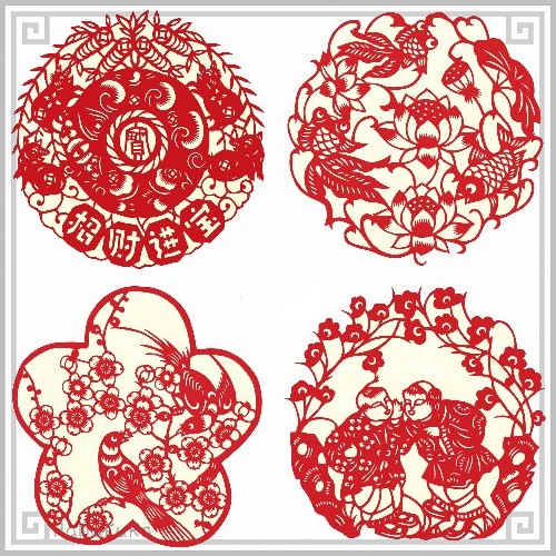 切り絵 剪紙 セットS02 上級品 吉祥図案 直径15cm 10枚組 | 切り絵 