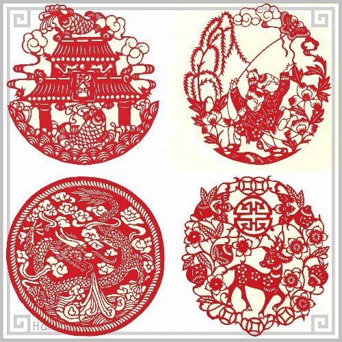 切り絵 剪紙 セットS02 上級品 吉祥図案 直径15cm 10枚組 | 切り絵 