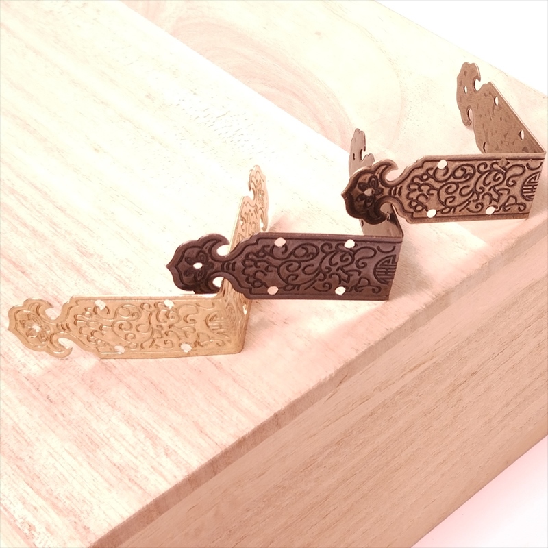 真鍮製　中国 中華装飾金具 二面 細長飾り 40-15mm-2 金色/黒色/銅色 1個 銅真鍮製