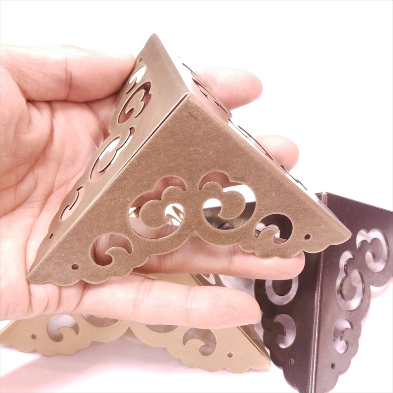 中華装飾金具 三面 三角飾り 80-80mm-1 艶金色/黒色/銅色 1個 銅真鍮製