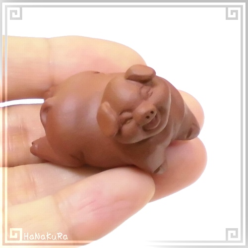 茶寵 紫砂 陶器 CC114-06 見上げブタ 豚 猪 手作り 陶磁器 中国 茶玩